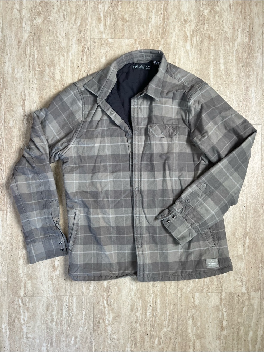 Helly Hansen LifaLoft Insulated Gray Plaid Shirt Jacket Shacket XL